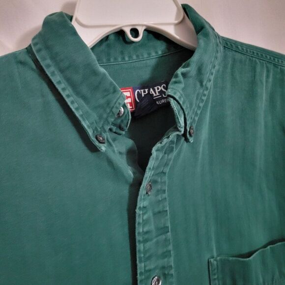 CHAPS Ralph Lauren Large Men's Shirt Cotton Button Down Green Pocket Logo EUC - Picture 3 of 6